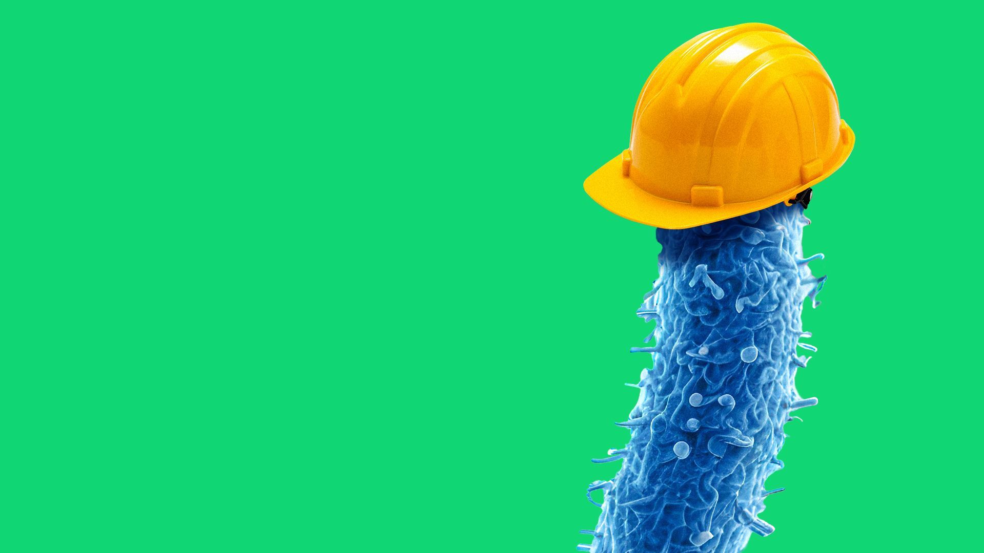 Illustration of a microbe wearing a hard hat.