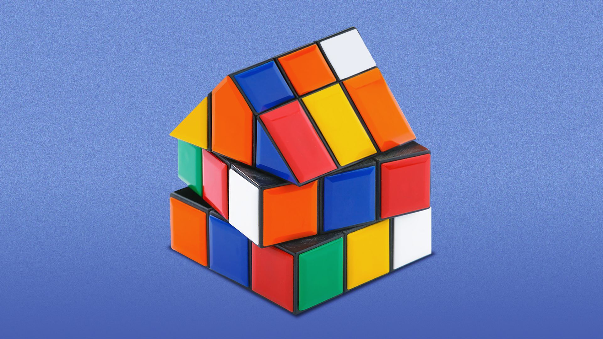 Illustration of a Rubik's cube in the shape of a house. 