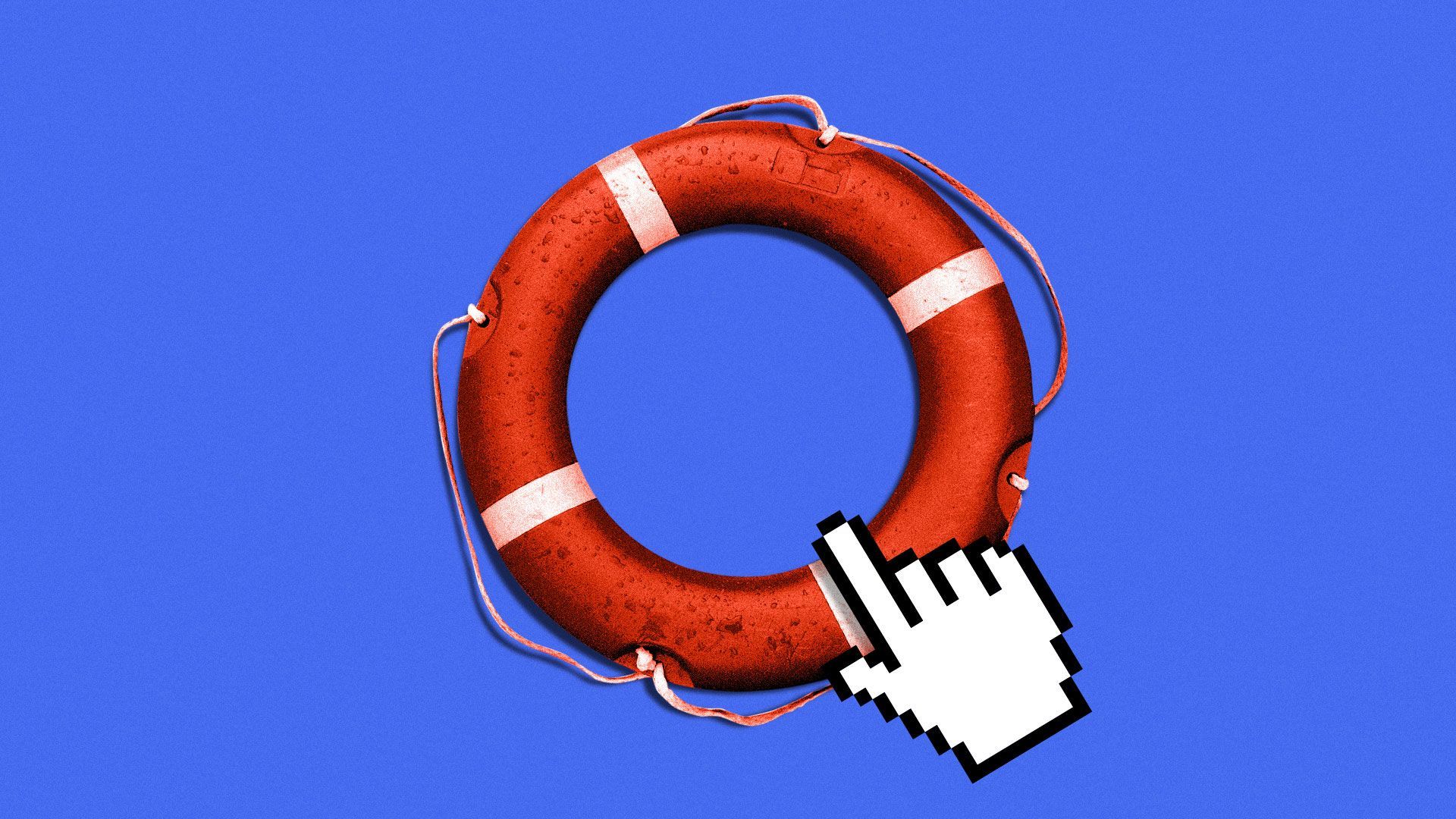 Illustration of hand cursor clicking a life preserver