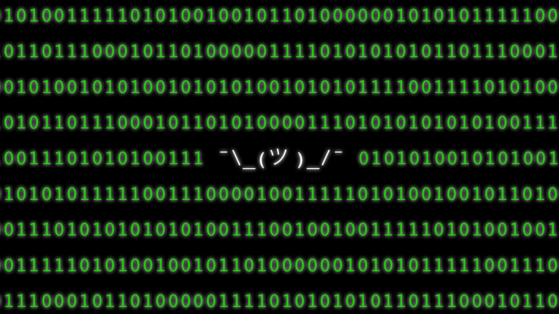 Illustration of binary code with the shrugging ascii art, ¯\_(ツ )_/¯
