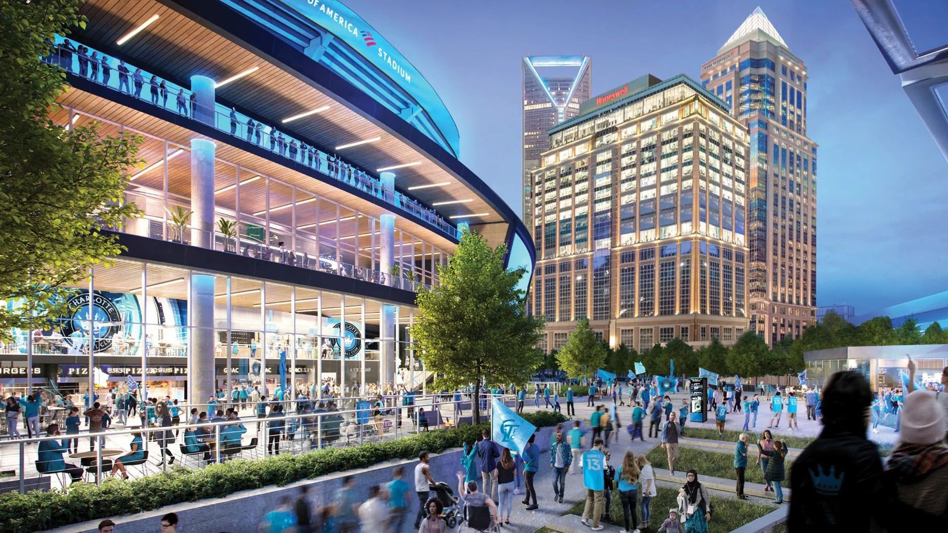 Bank of America Stadium's south lawn. Rendering: Courtesy of Tepper Sports & Entertainment
