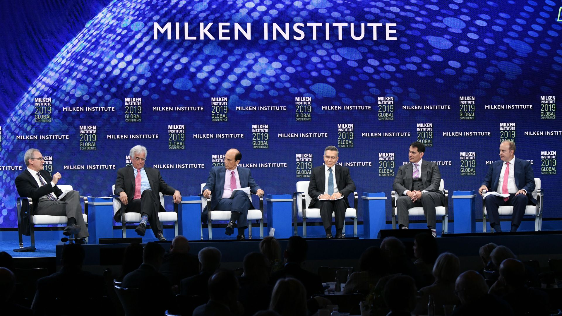 Six white men discuss "Common Sense from Uncommon Investors" at this year's Milken Global Conference. 