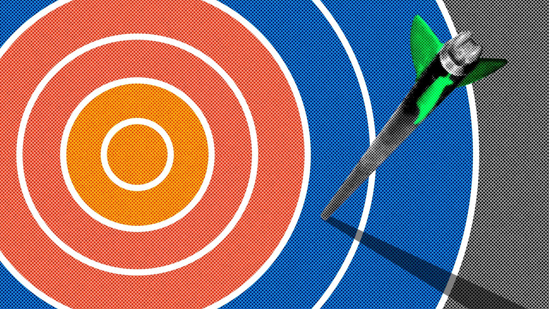 Illustration of an archery arrow that has missed the bullseye on the target.