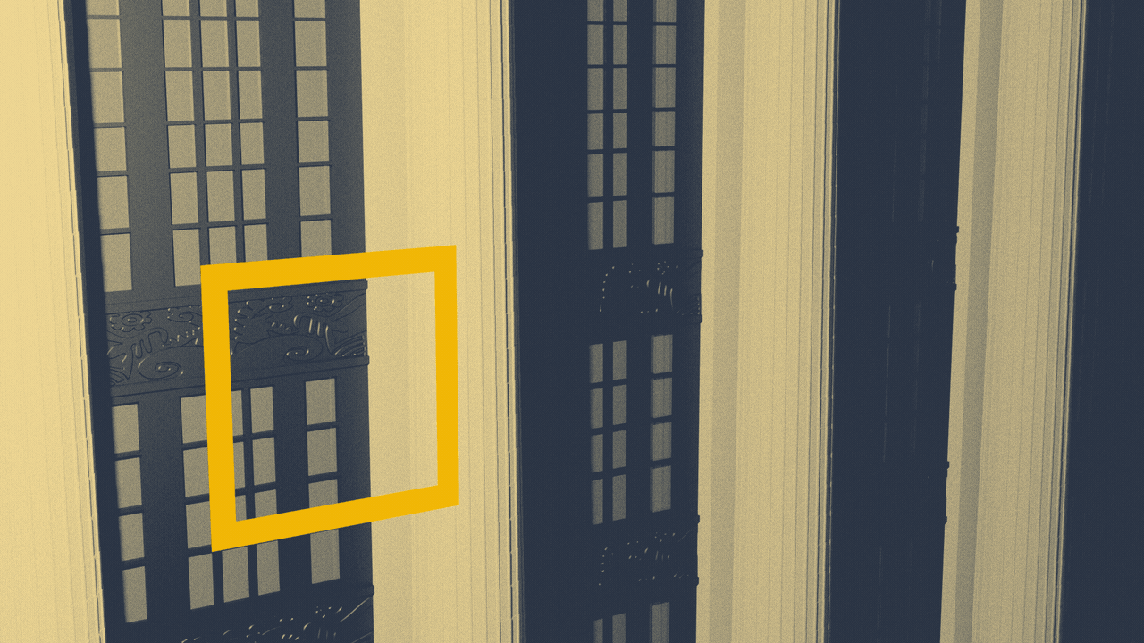 Illustration of the Davidson County Courthouse and Nashville City Hall in the colors of the city flag with a checkmark drawing on in front of it.