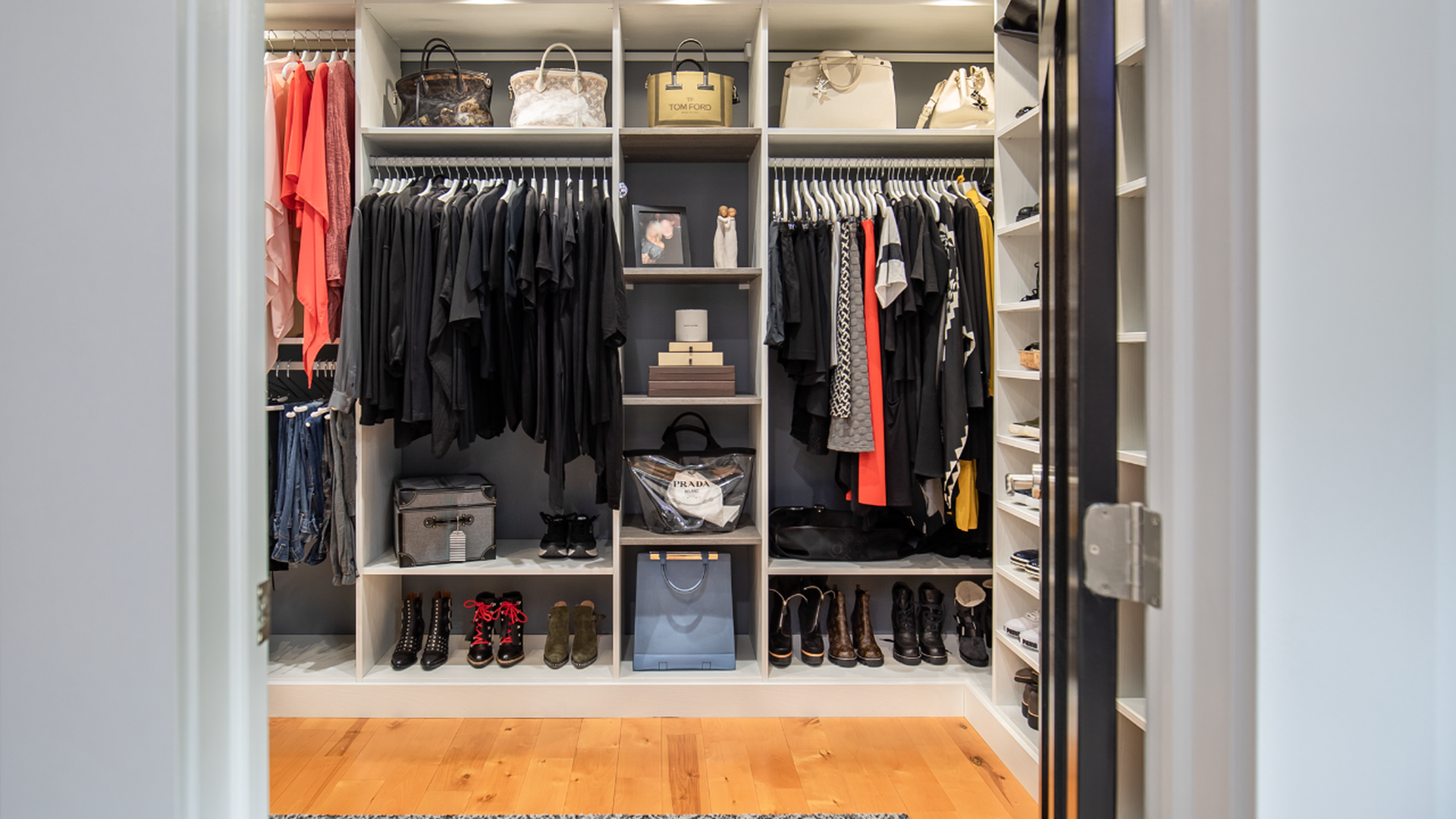 A walk-in closet