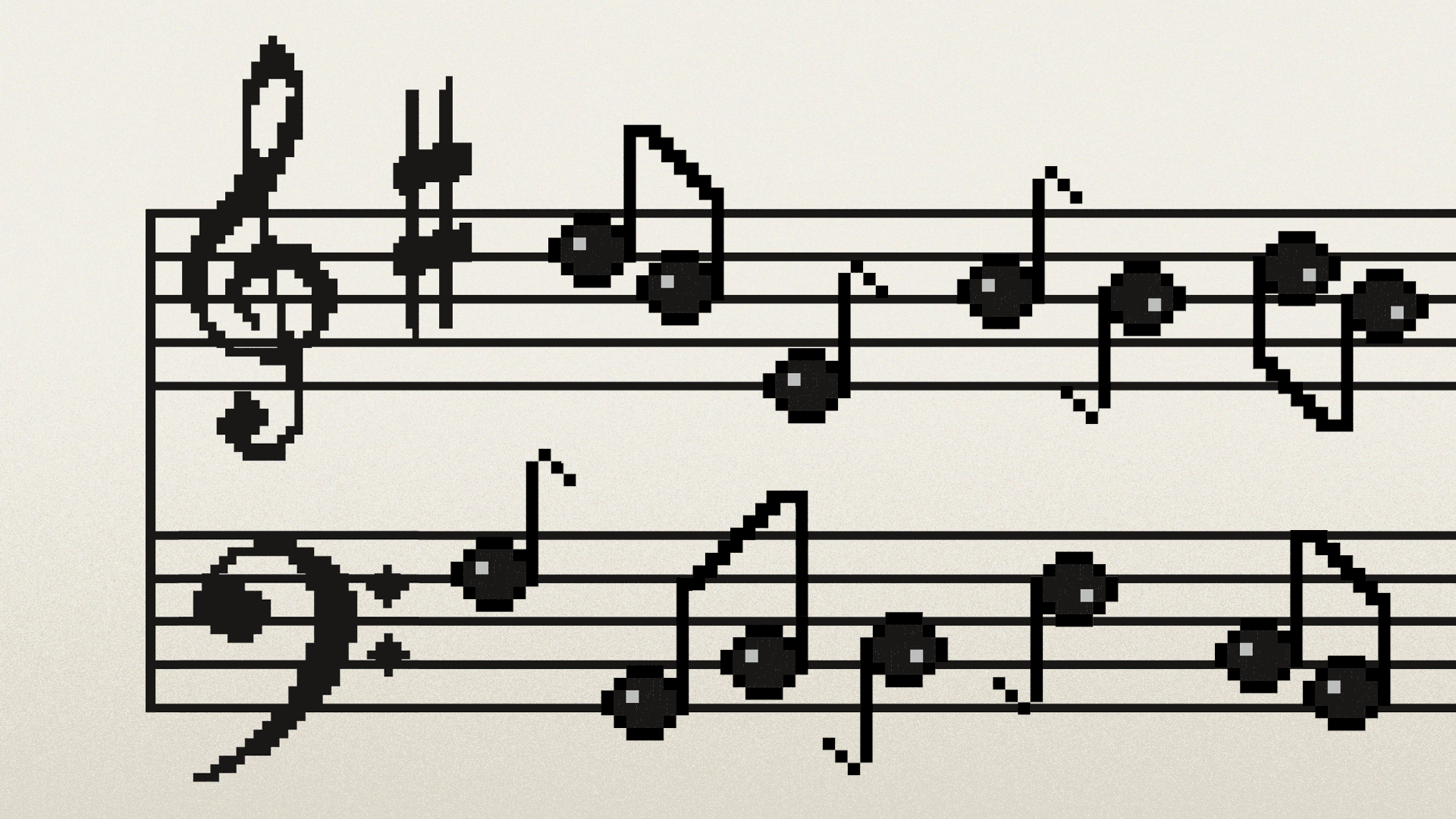 Illustration of 8-bit style sheet music.