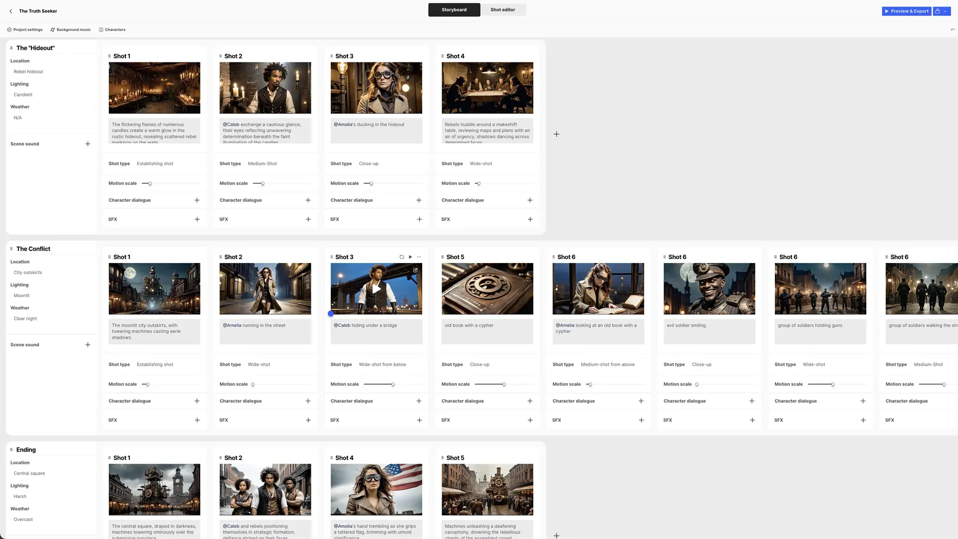 A screenshot of the user interface of an AI movie maker