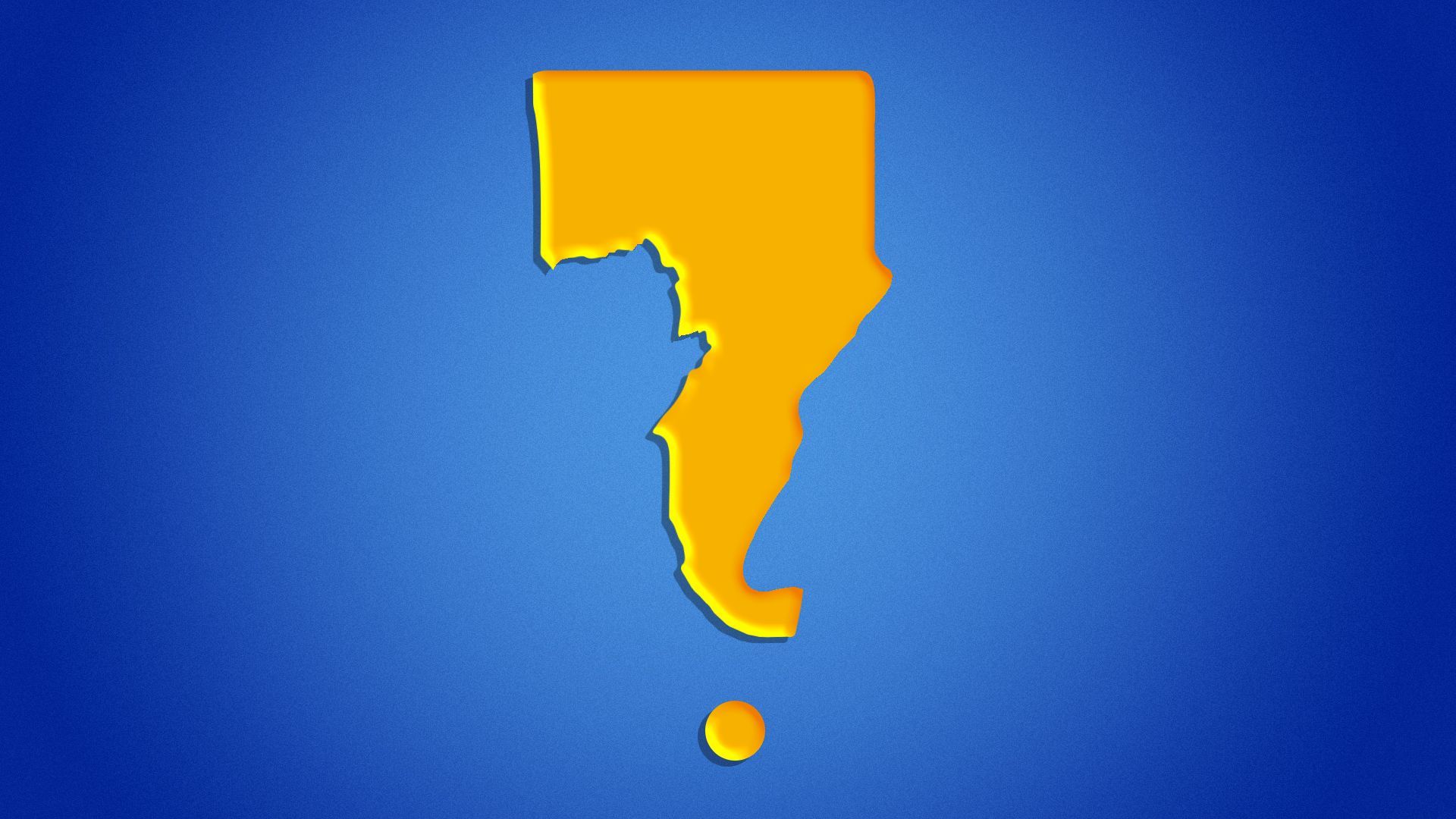 Illustration of the state of Idaho flipped around and stylized as a question mark. 