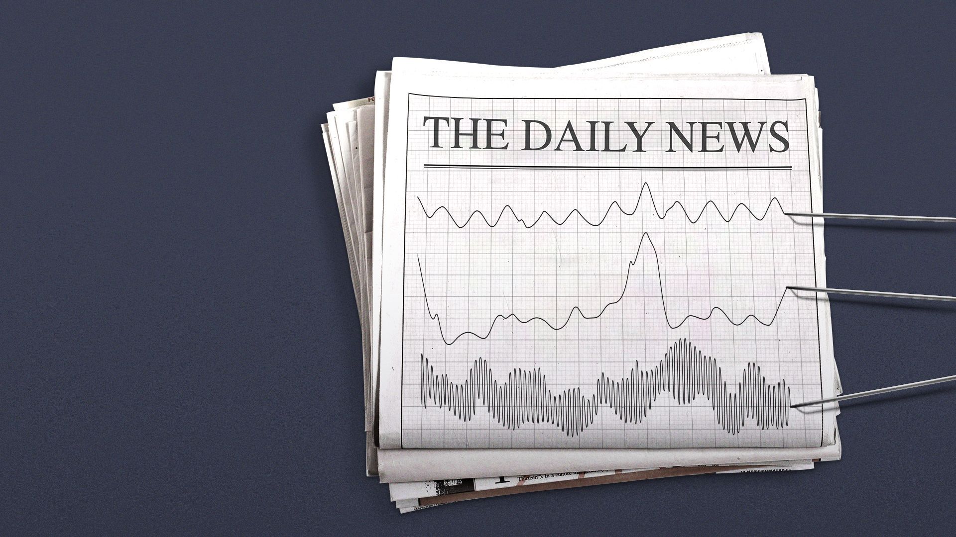 Illustration of a newspaper with polygraph test lines on the front. 