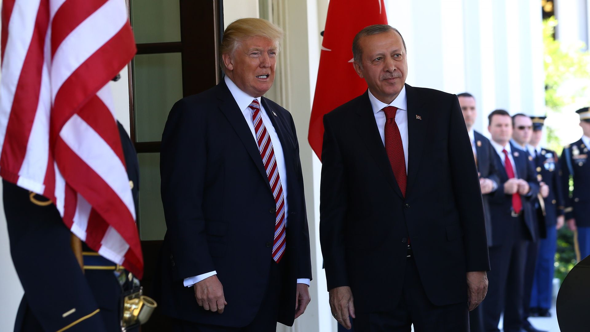 President Trump and President Erdogan stand side-by-side outside the White House