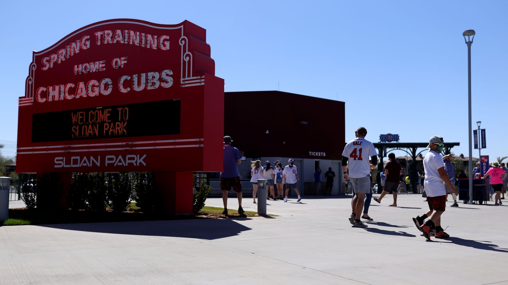 Photo of a sign welcoming people to a ballpark