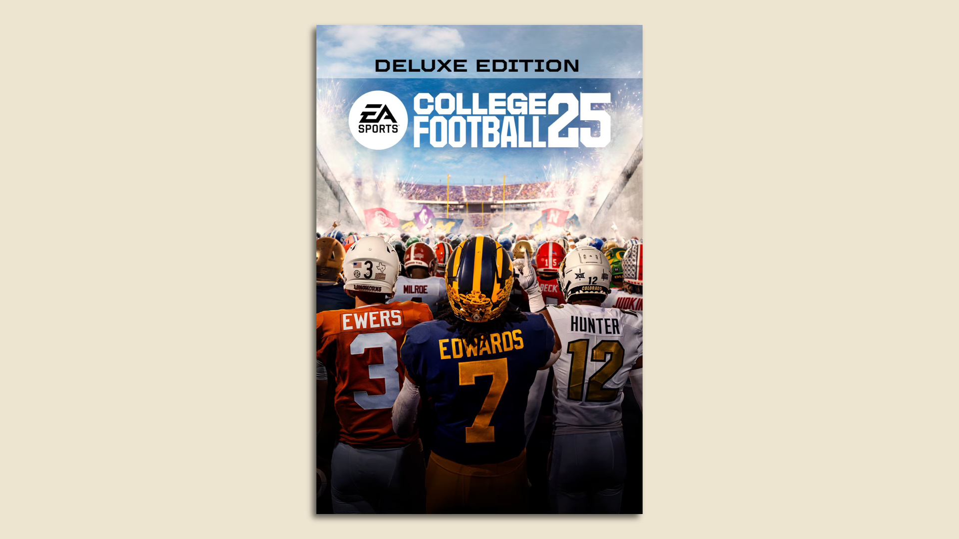 A leaked deluxe edition cover of the new College Football 25 video game. Michigan running back Donovan Edwards is featured.
