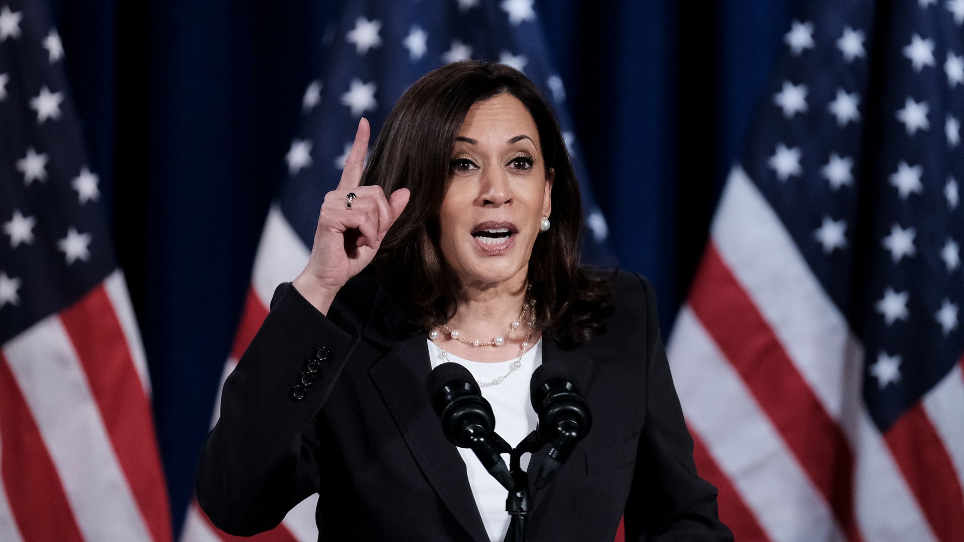 Democratic Vice Presidential nominee Sen. Kamala Harris (D-CA.), delivers remarks during a campaign event on August 27, 2020 in Washington, DC.