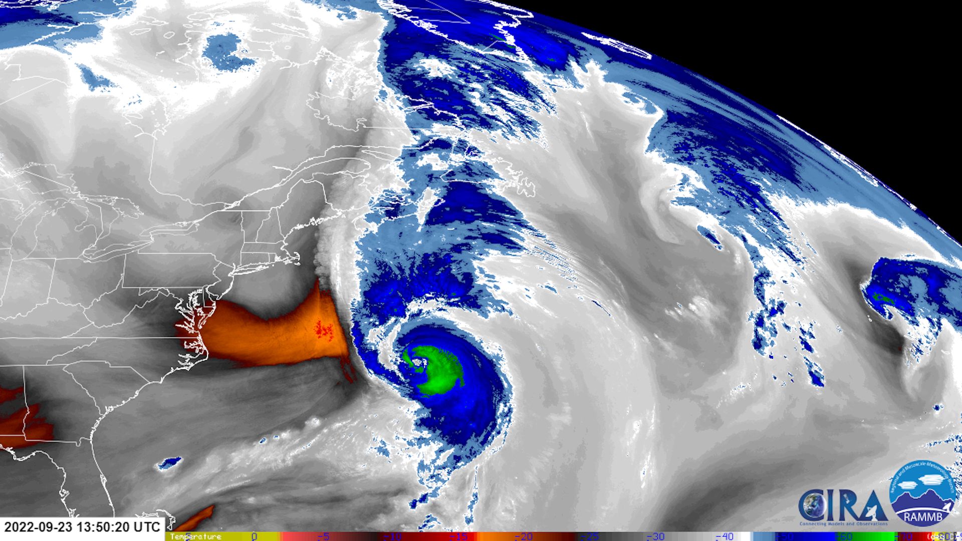A satellite image of Hurricane Fiona.