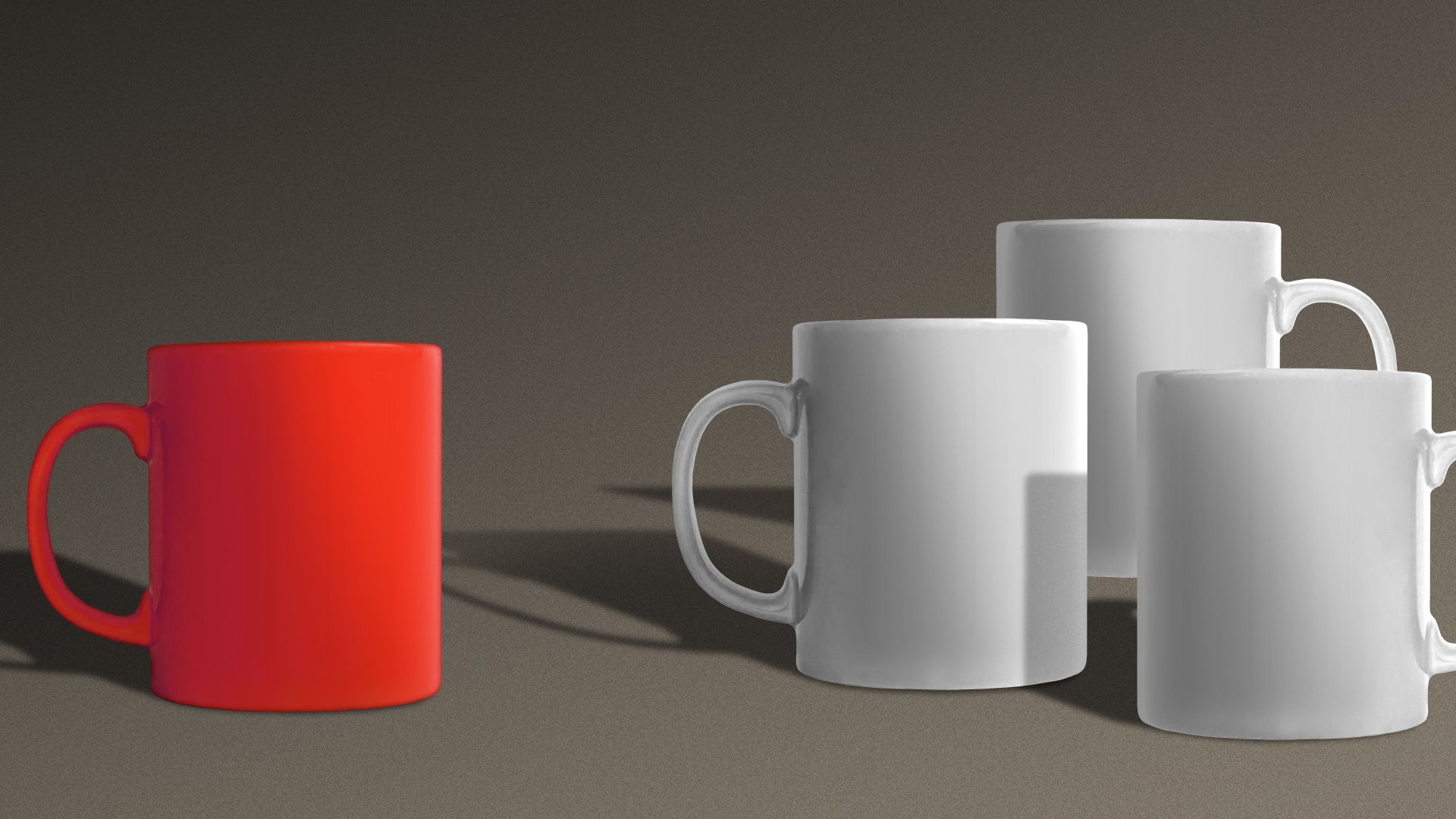Illustration of a red mug separated from a group of white mugs.
