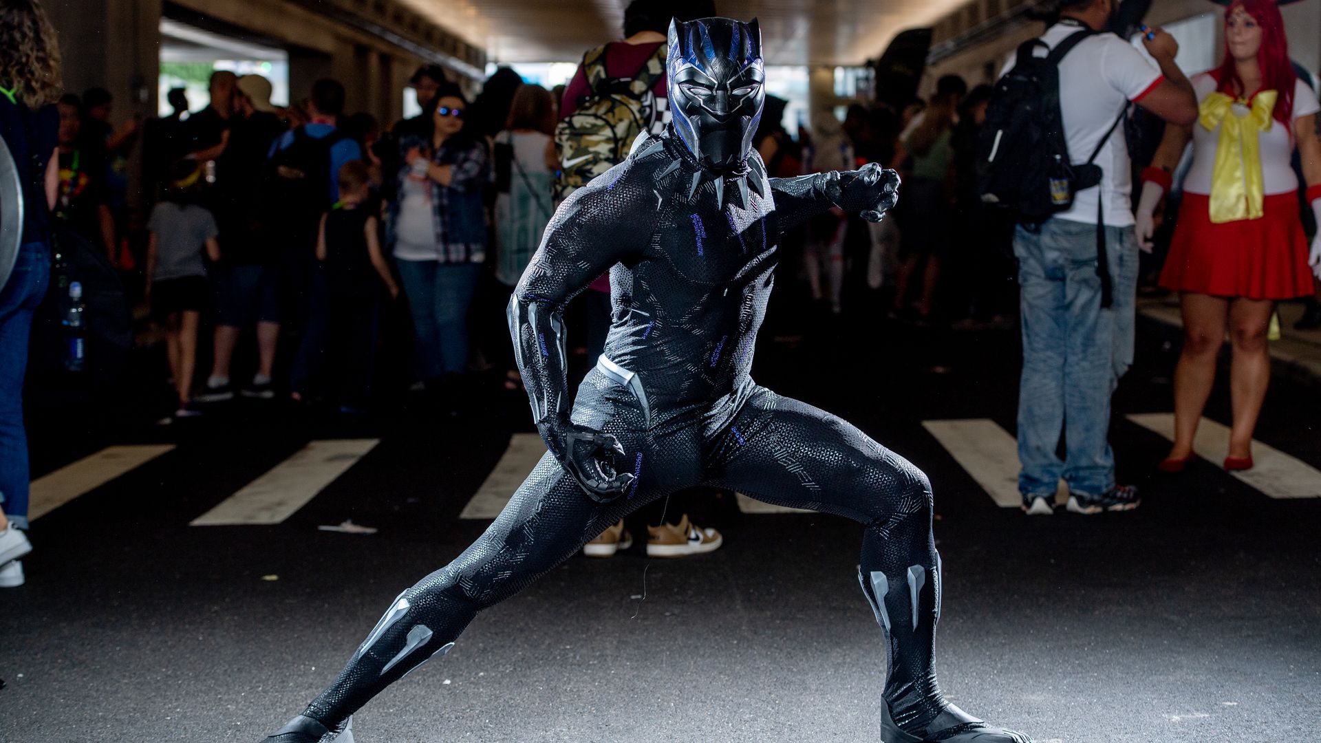 Someone dressed as Black Panther during Comic Con. 