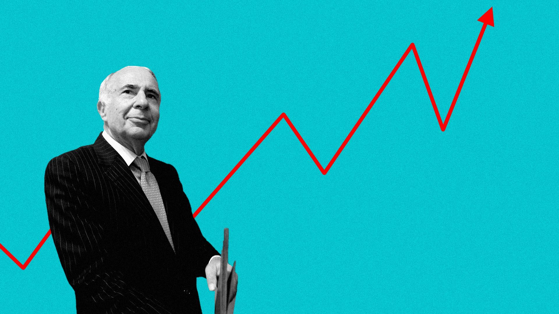 Photo illustration of Icahn in front of a stock trend line going upward 