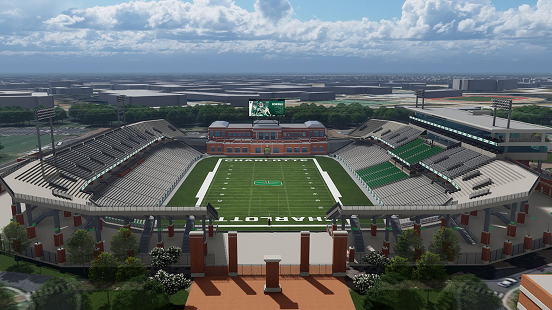 Jerry Richardson Stadium expanded to 30,680. Rendering courtesy of Jenkins Peer Architects/HOK