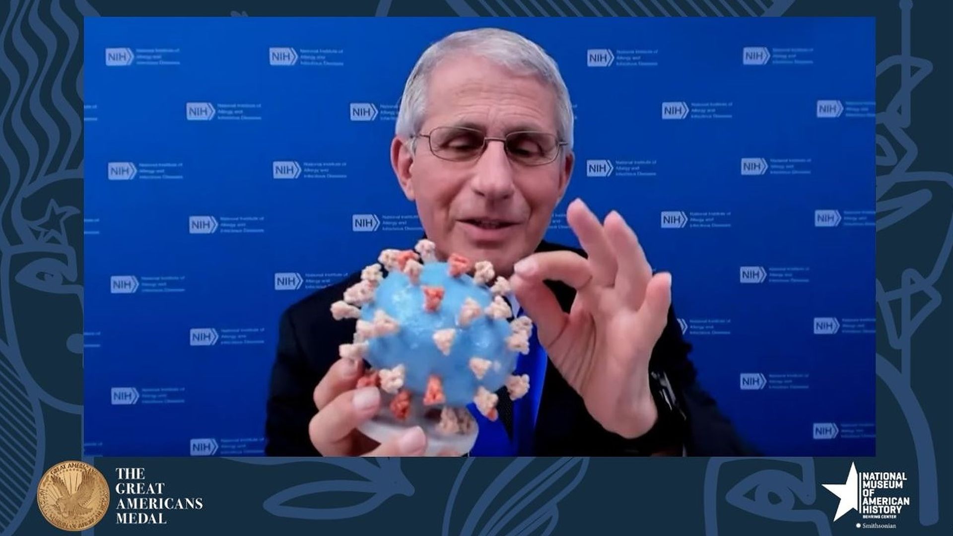 Anthony Fauci, the White House Chief Medical Adviser on COVID-19, with his 3D model.
