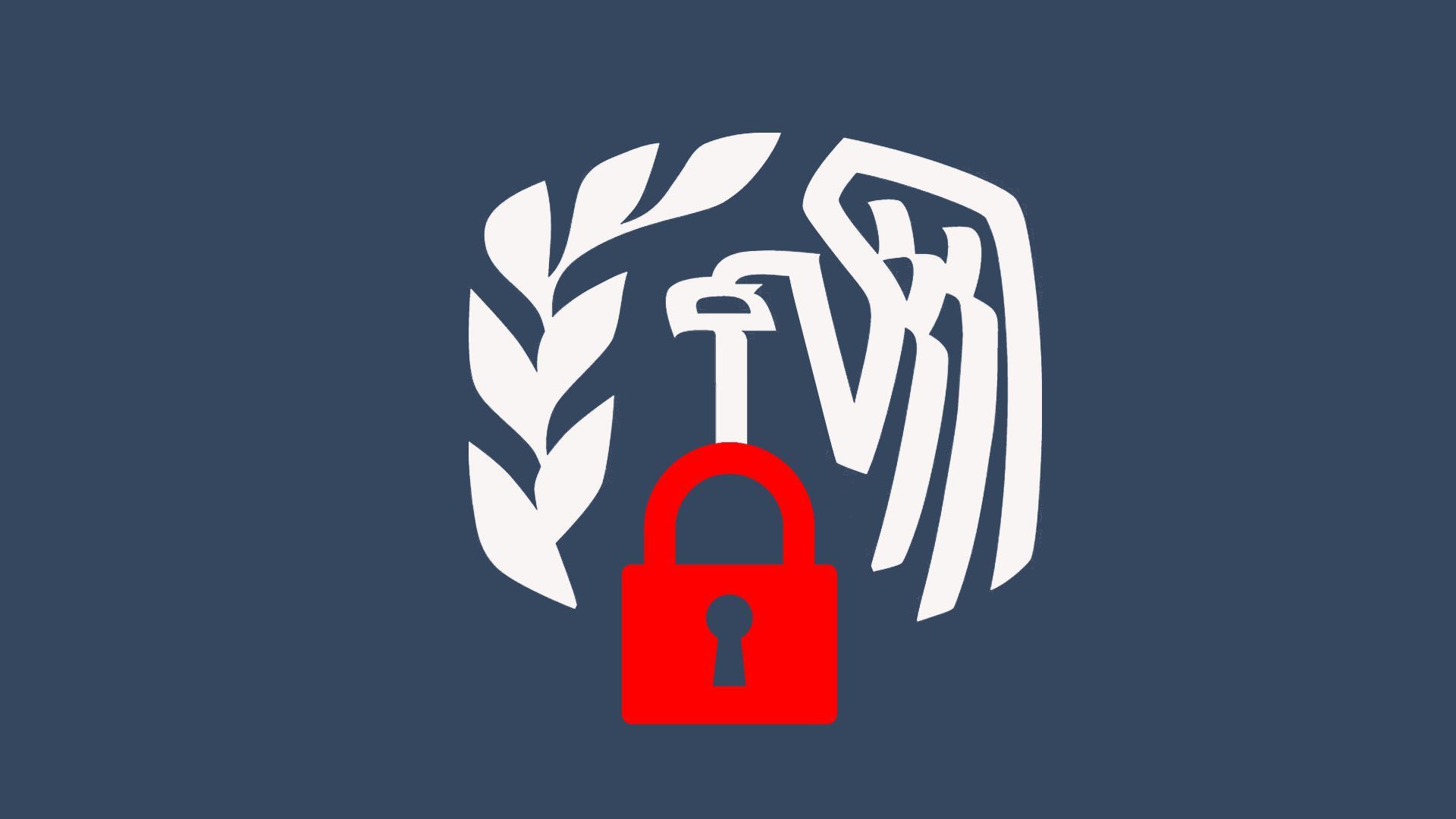 Illustration of IRS logo with lock 