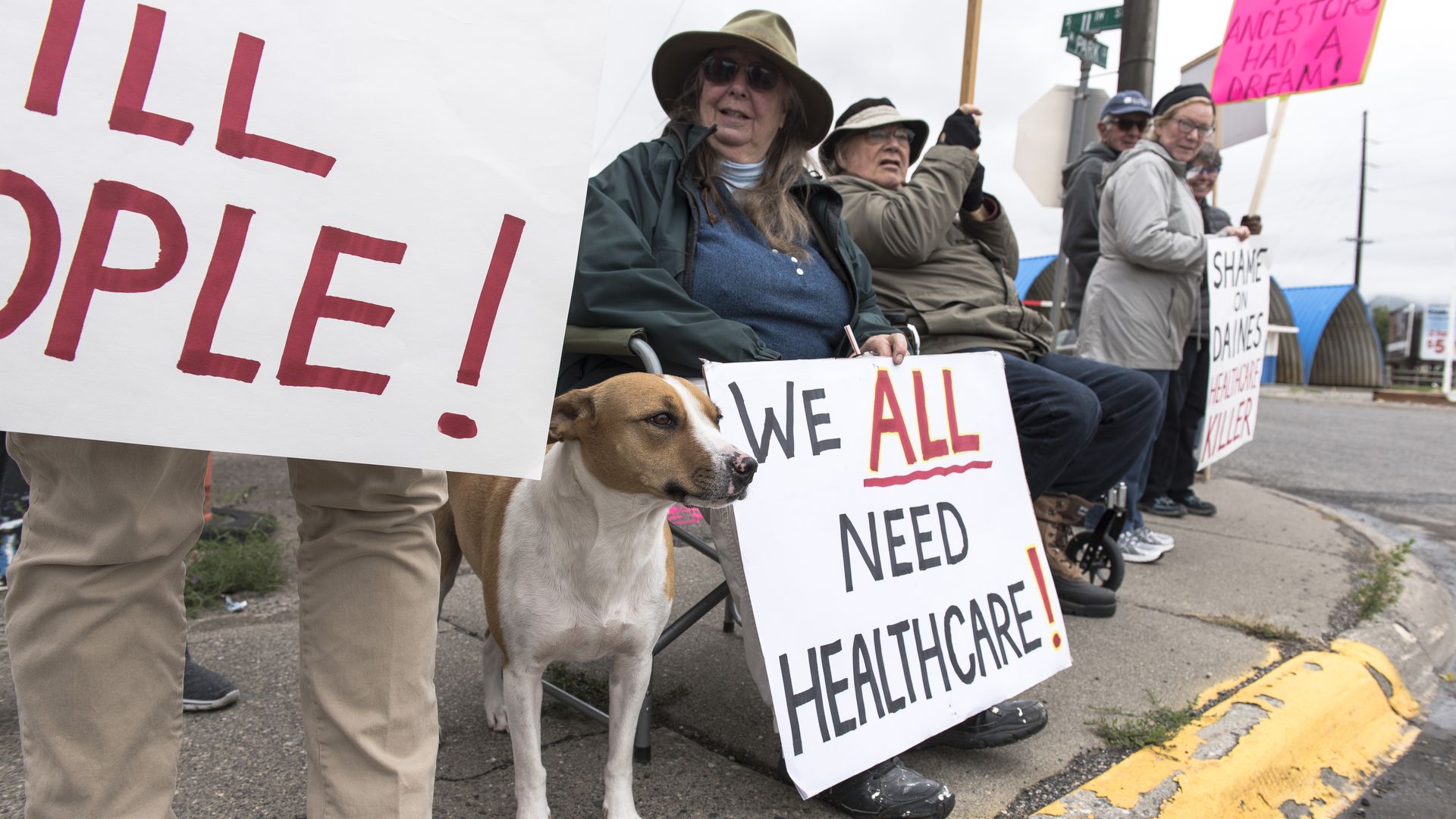 Protesters hold a small peaceful demonstration in support of health care