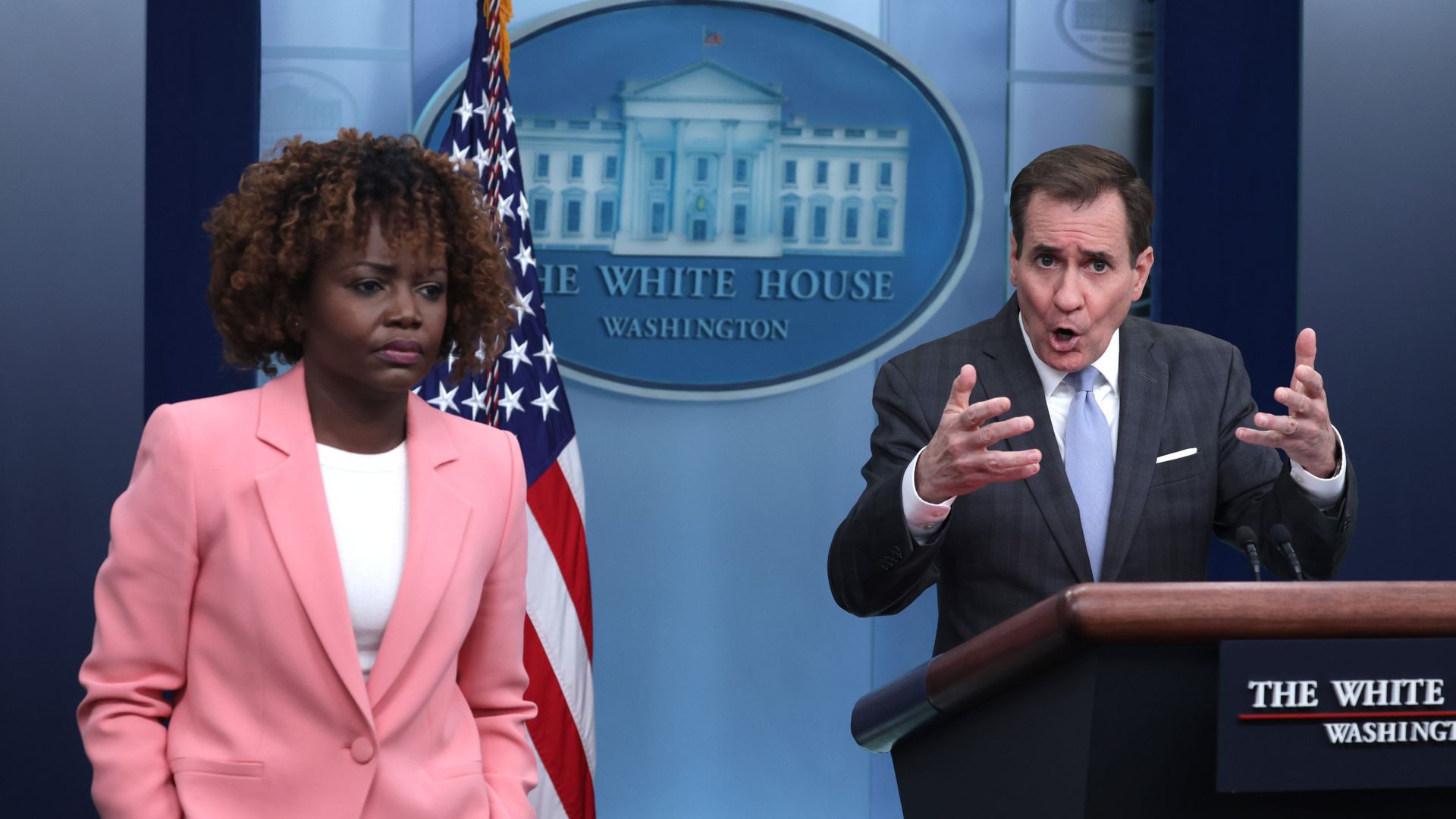 Karine Jean-Pierre and John Kirby