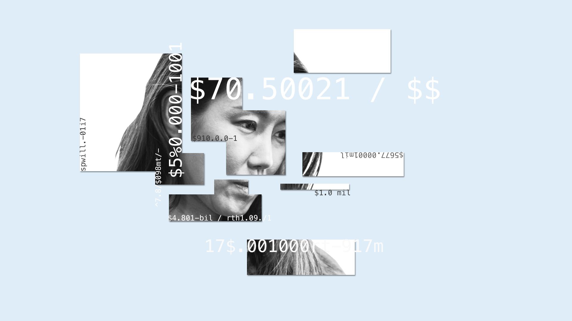 Illustration of black and white photo broken up into pieces