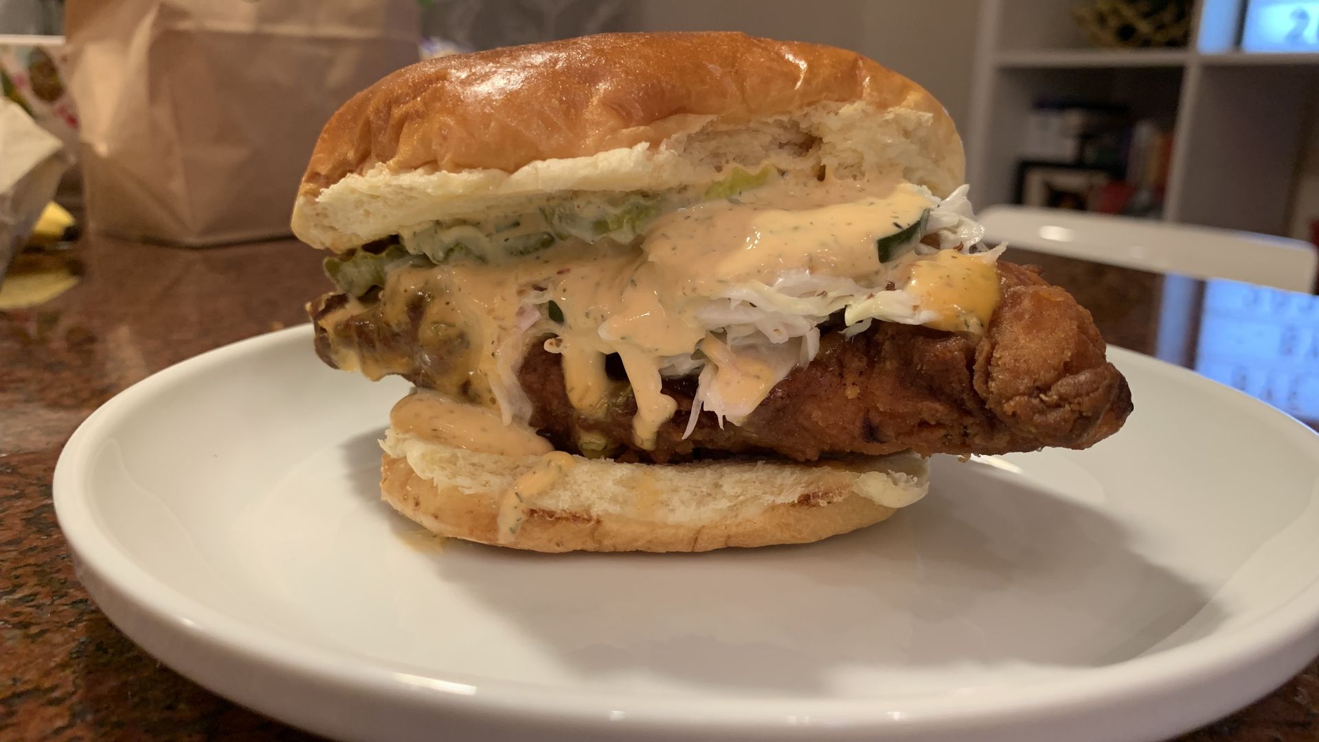 A photo of a chicken sandwich.