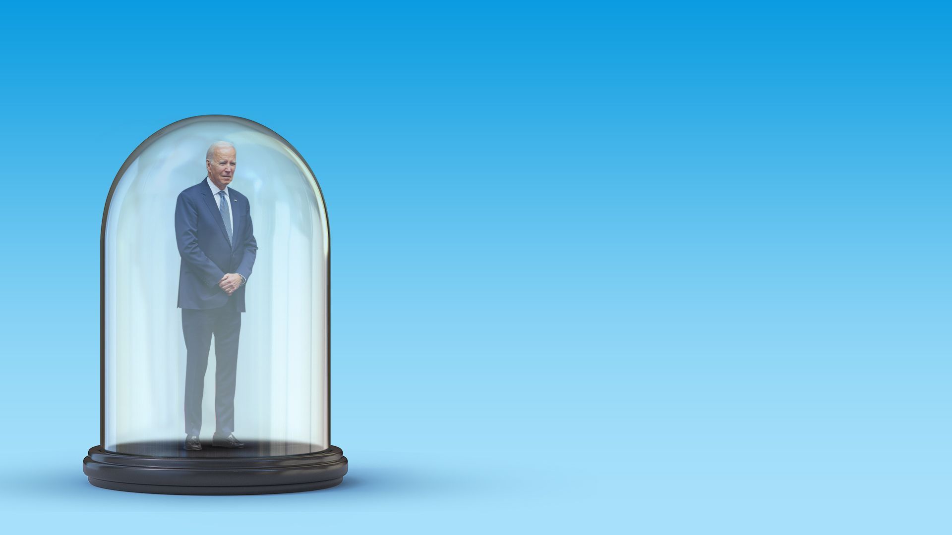 Illustration of President Joe Biden under a glass dome