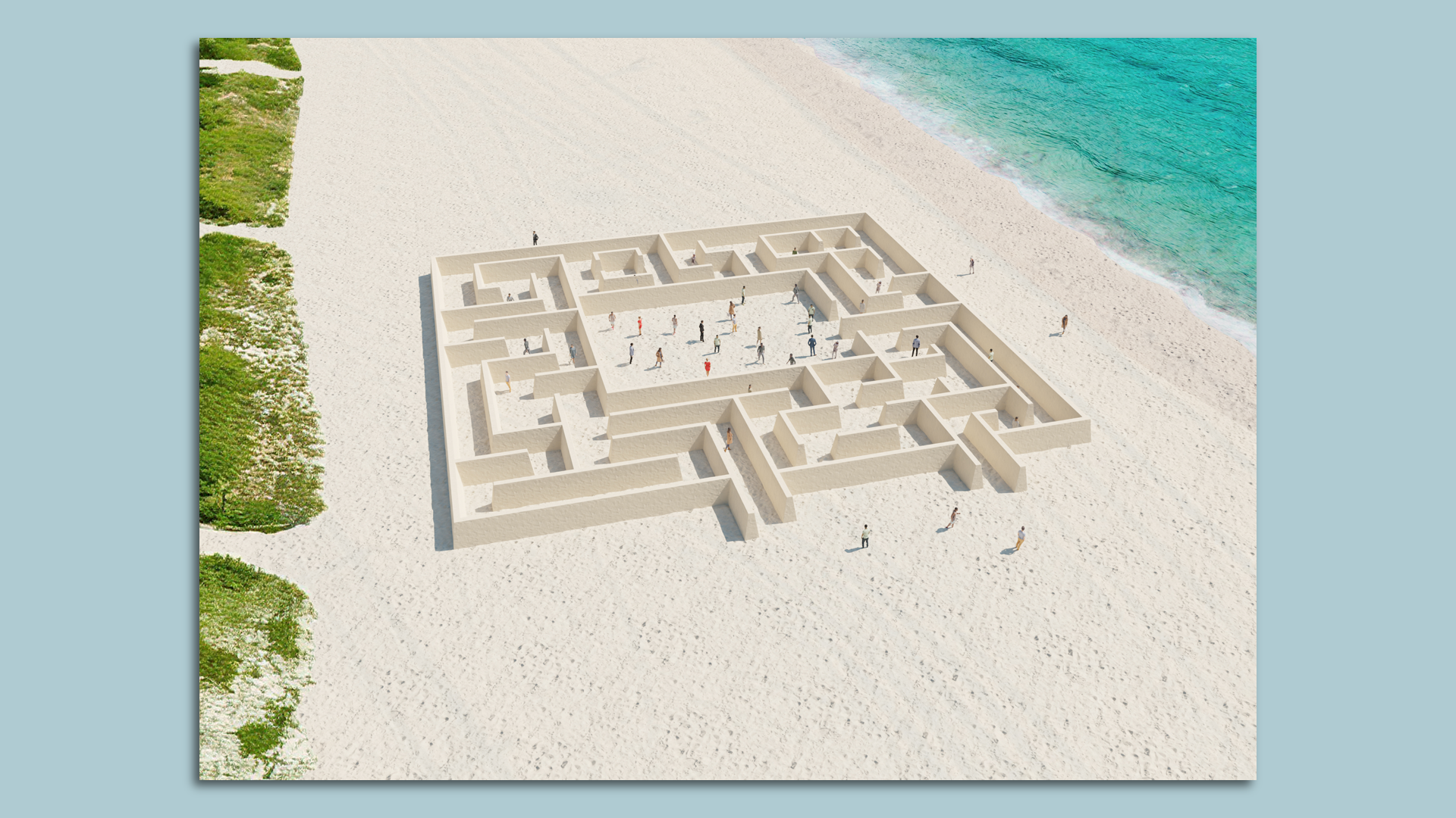 Rendering of a sand-covered maze on the coast of Miami.