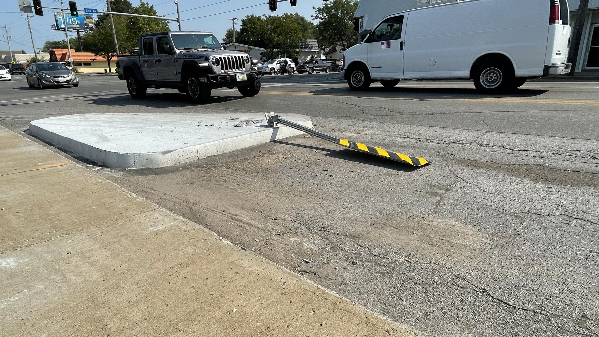 A photo of a concrete curb bump-outs added along Euclid Avenue recently.