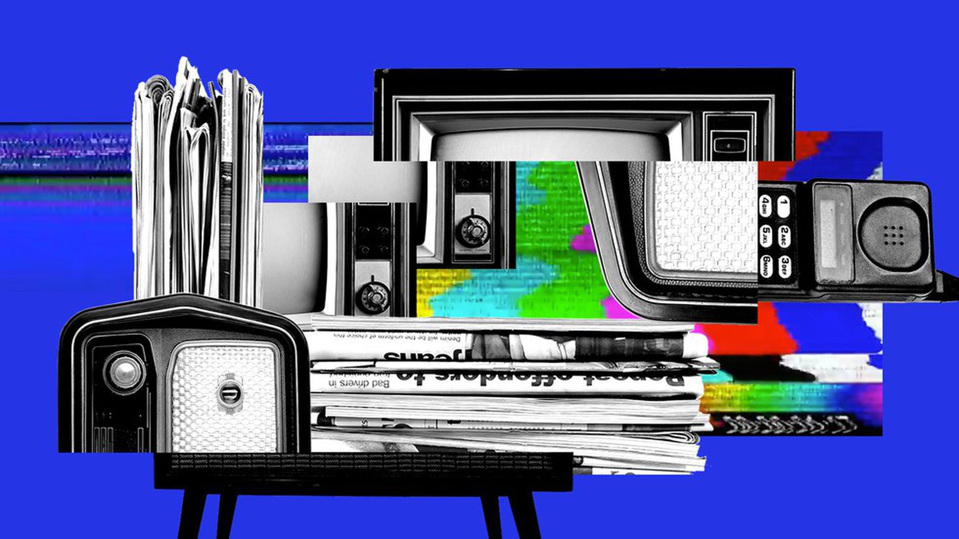illustration of old school TV and newspapers