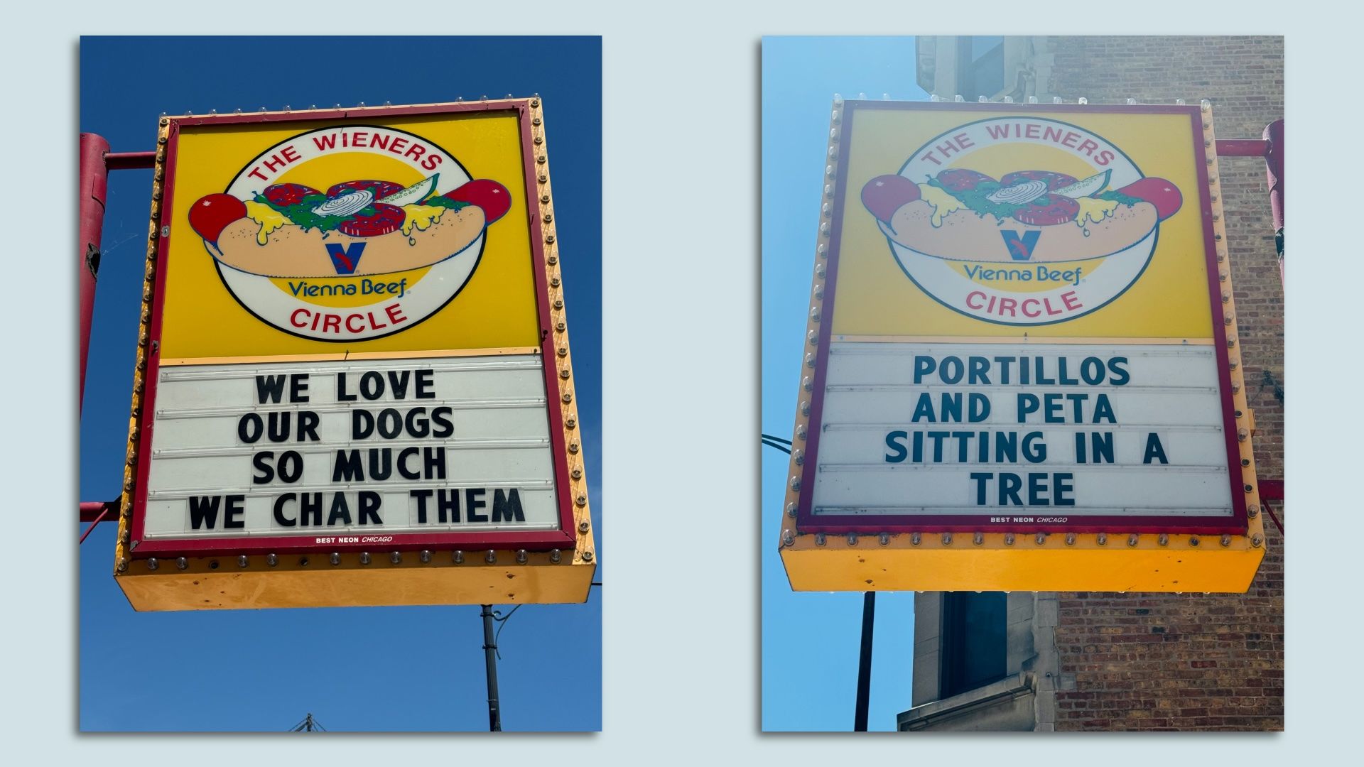 Weiners Circle Marquees, with text under an image of a hot dog.