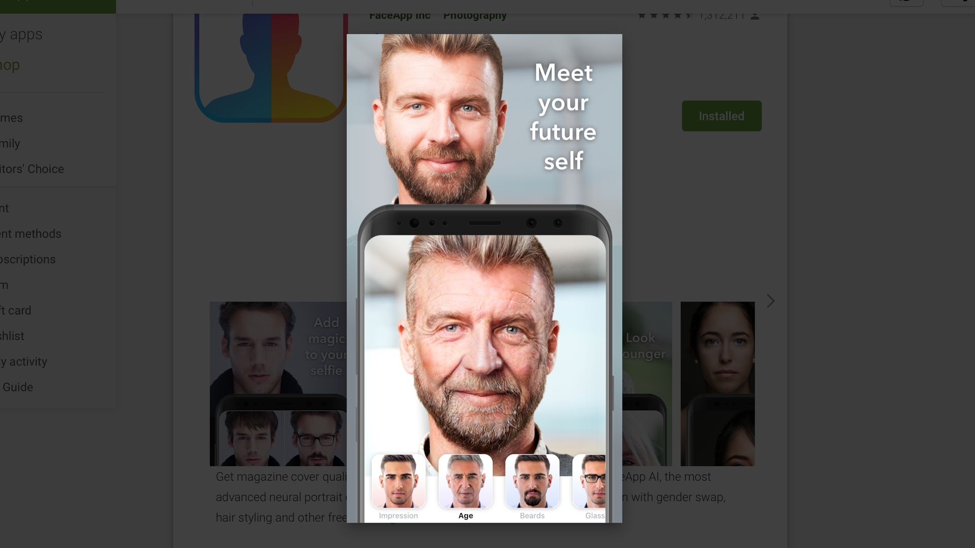A screenshot of FaceApp on the Google Play store.