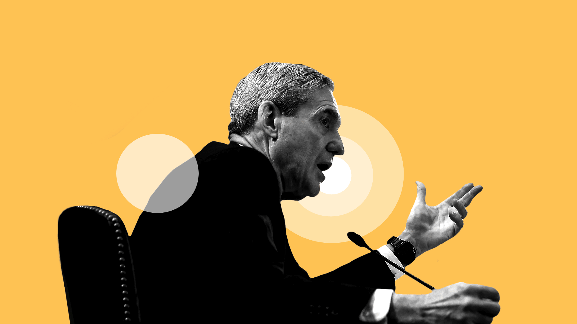 Illustration of Robert Mueller with the area around his mouth called out by vector art circles.