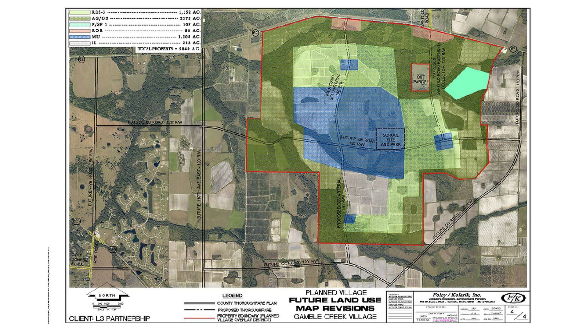 A map showing the plans for Gamble Creek Village in eastern Manatee County