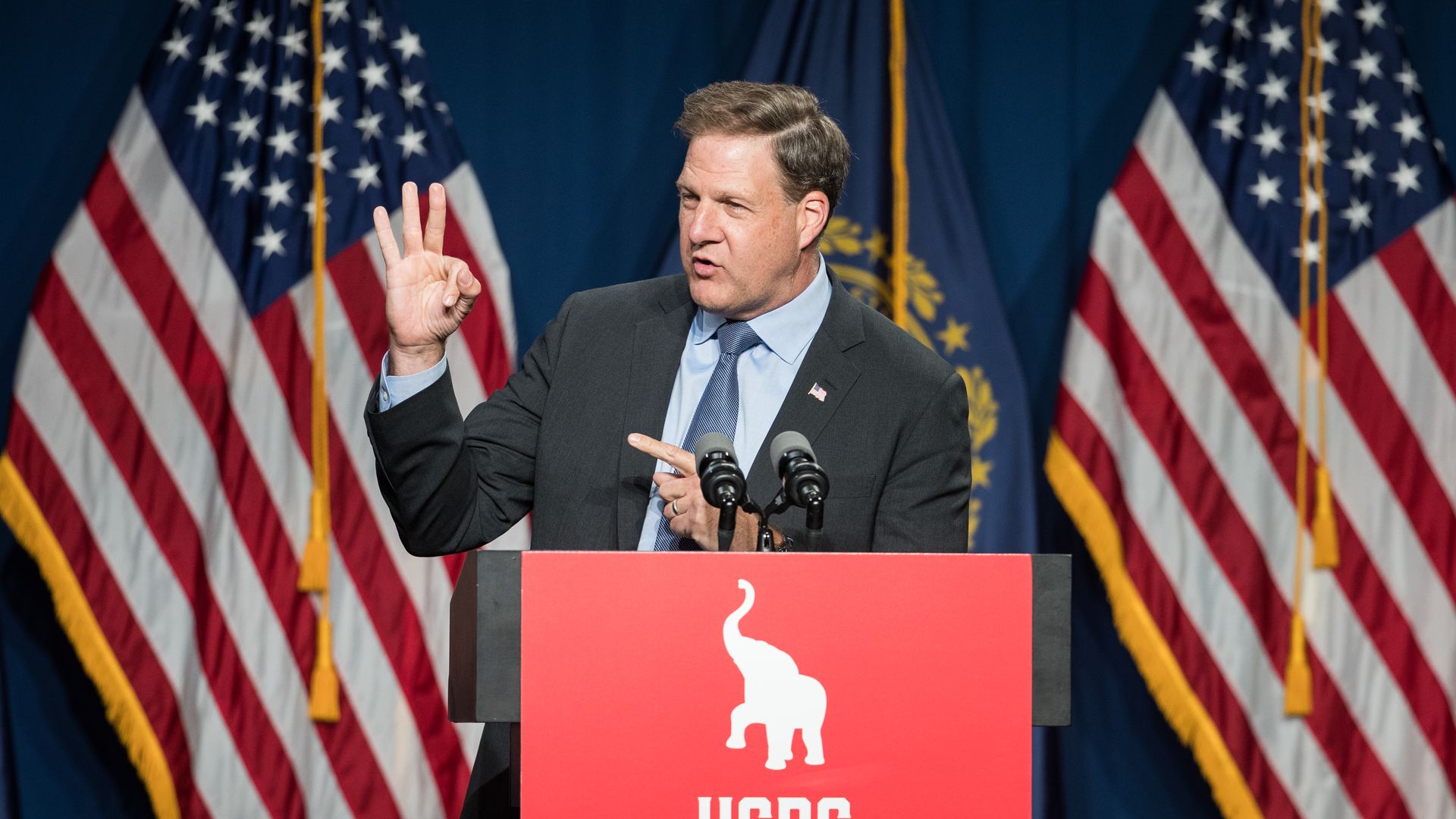 Chris Sununu speaking at a GOP event. 