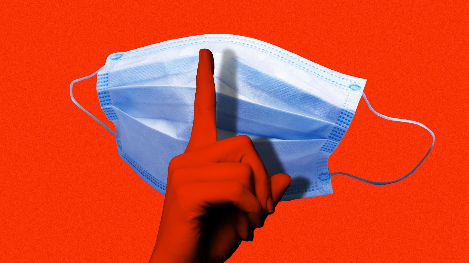 An illustration of a surgical mask with a finger making the "shh" signal in front of it.
