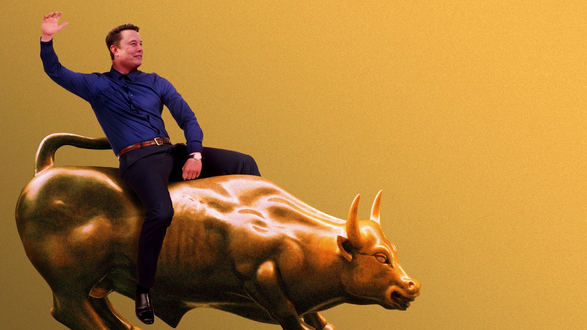 Photo illustration of Elon Musk riding the Wall Street Bull statue