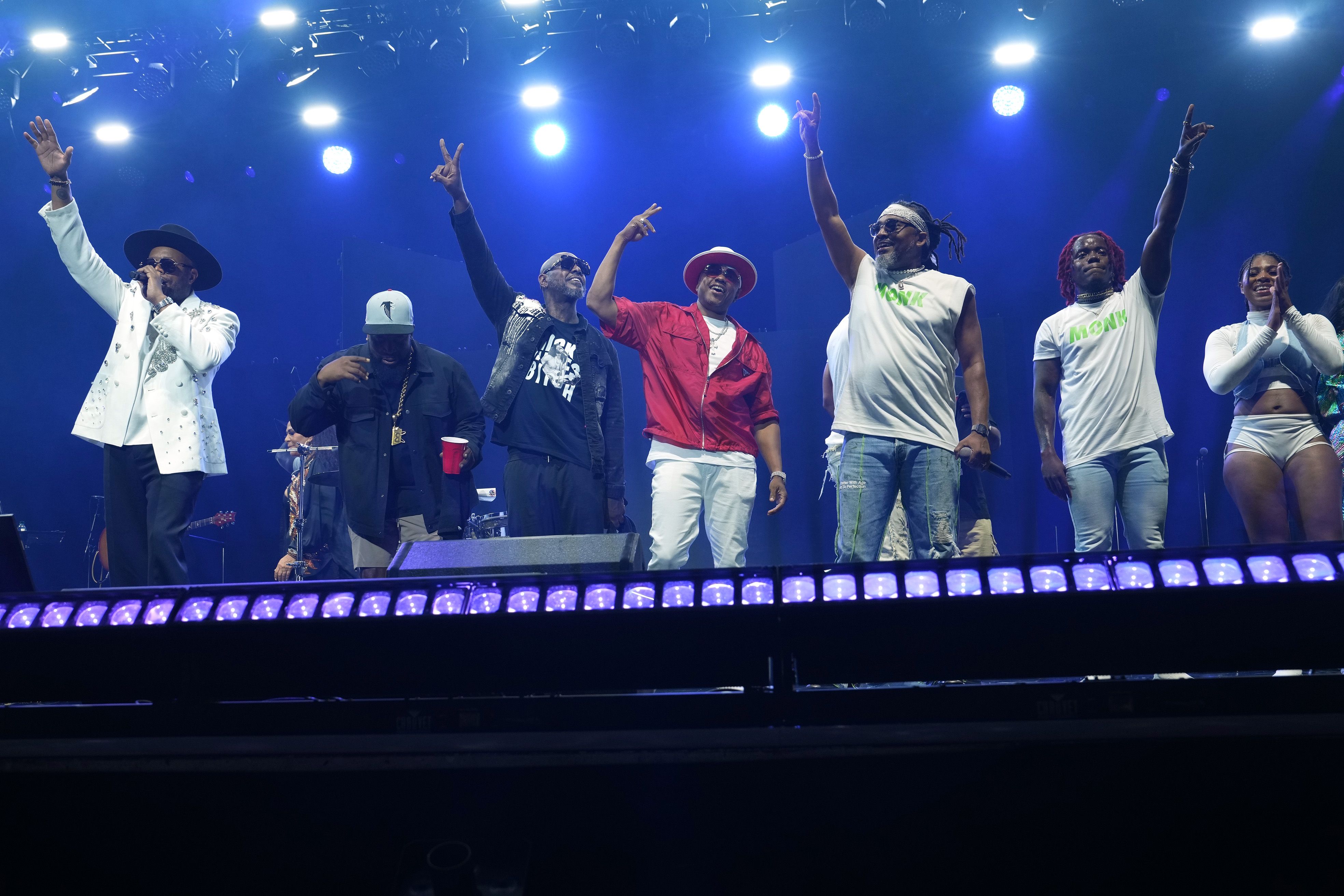 D Nice, Sleepy Brown, Big Boi, Donell Jones and Machel Montano perform onstage during Day 2 of the 2024 ESSENCE Festival.