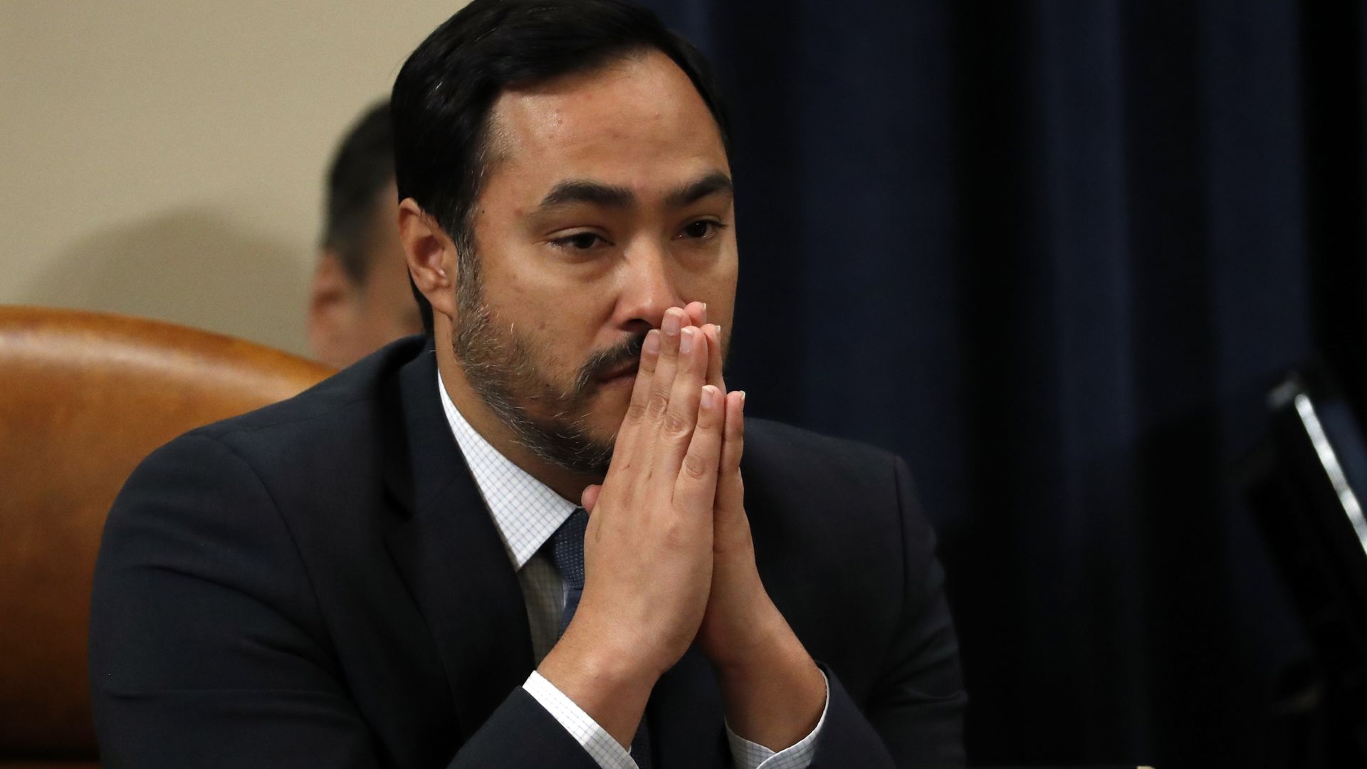 Rep. Joaquin Castro (D-Texas) listens to testimony at a congressional hearing. 