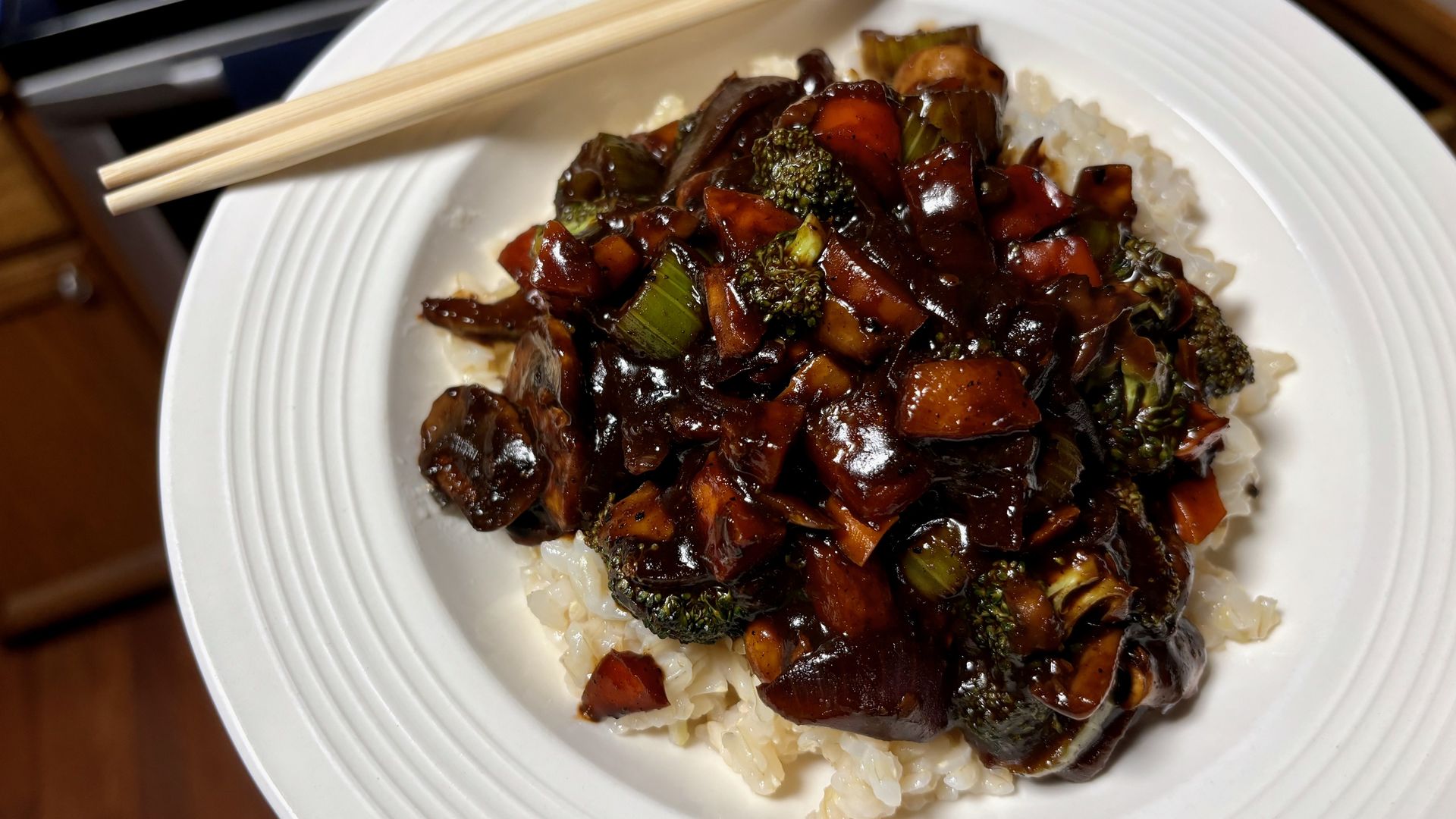 black bean stir fry over rice