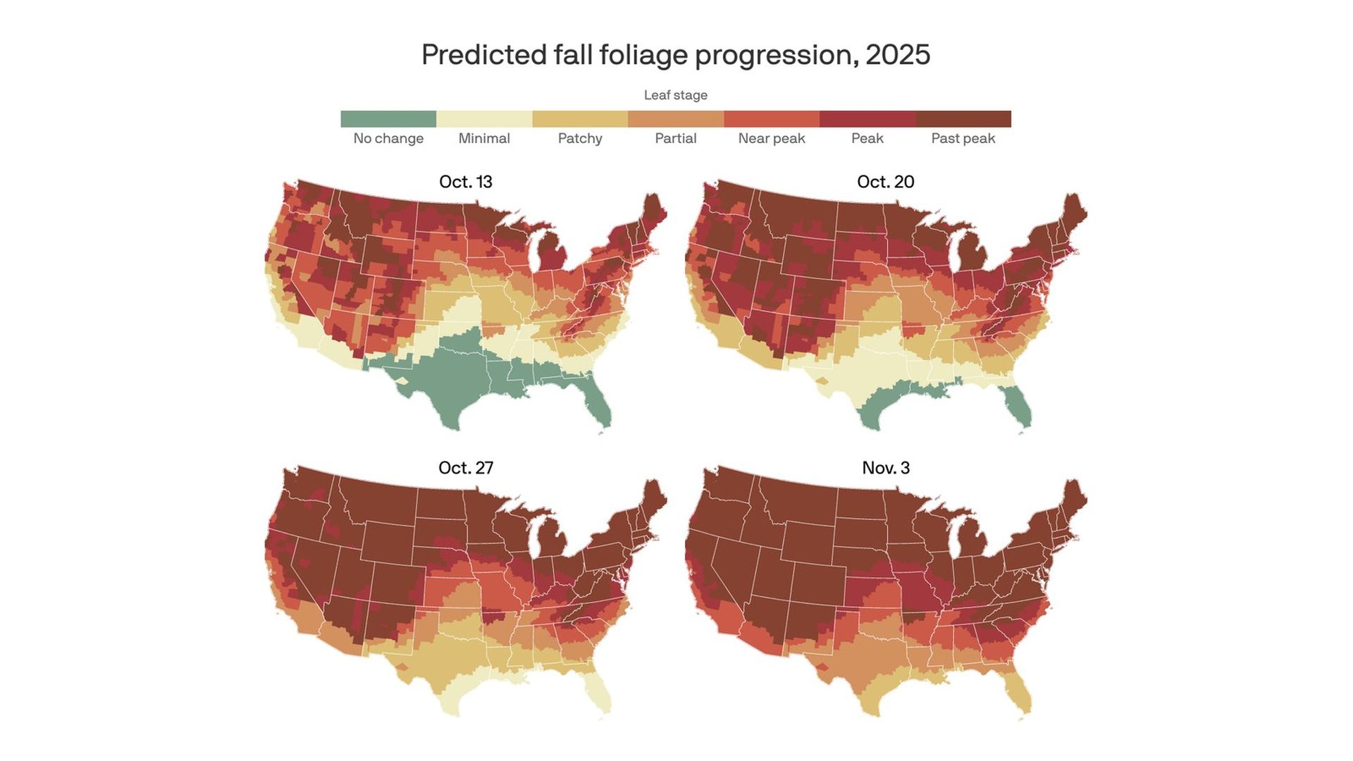 A map of peak foliage seasons in the U.S.