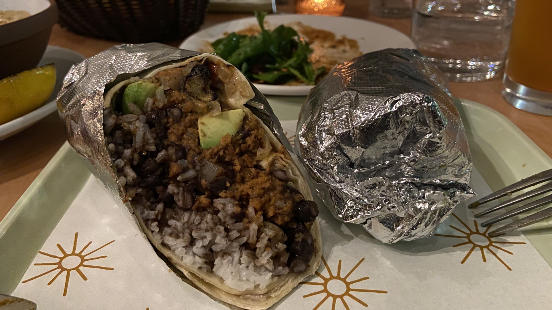 A photo of a plant-based burrito-like dish called the Cubarrito