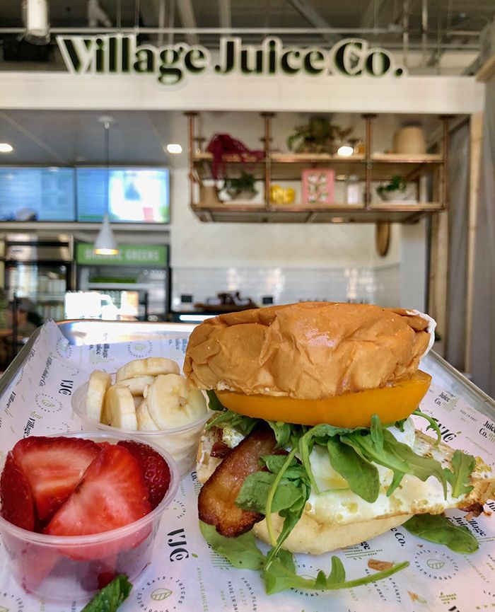 breakfast sandwich at village juice co optimist hall