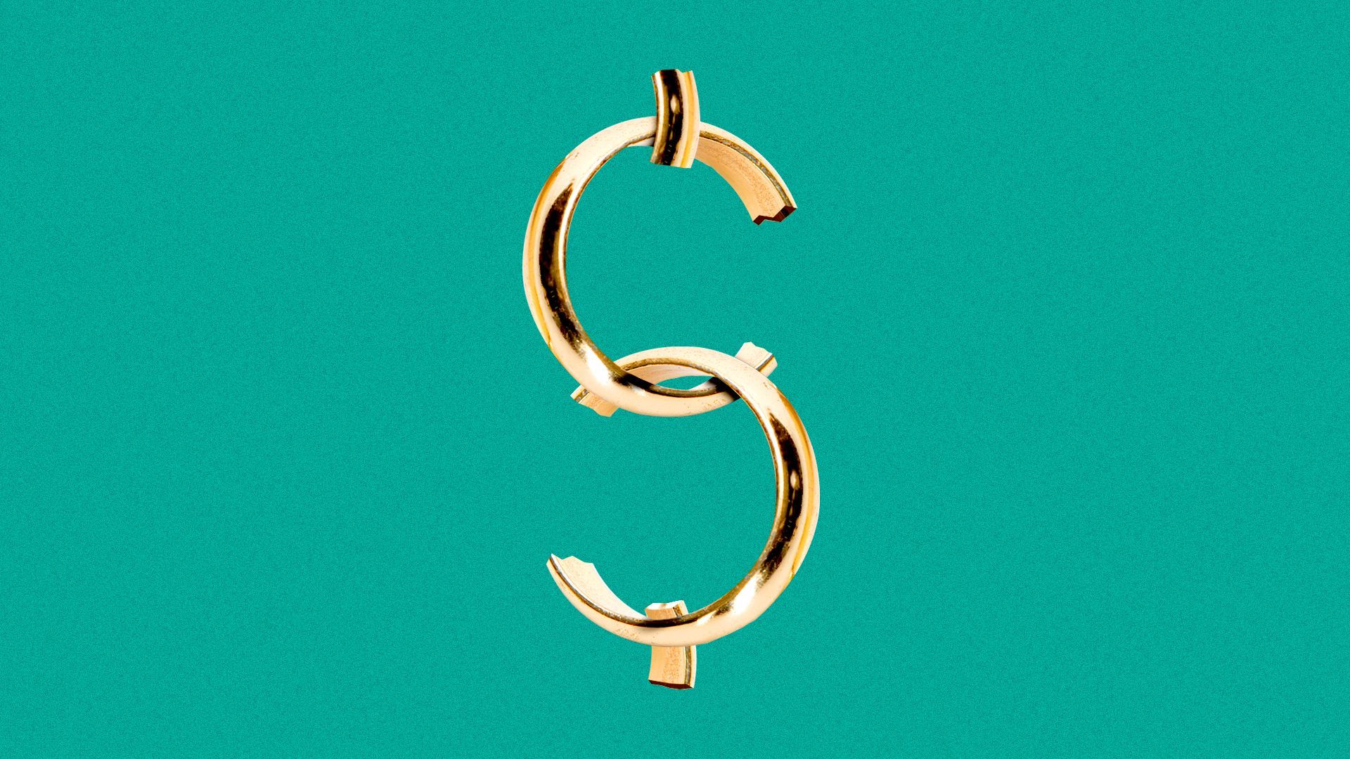 Illustration of two broken wedding bands arranged into the shape of a dollar sign.