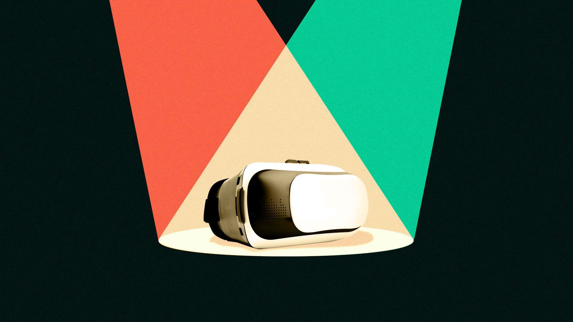 A VR simulator in a multi-colored spotlight