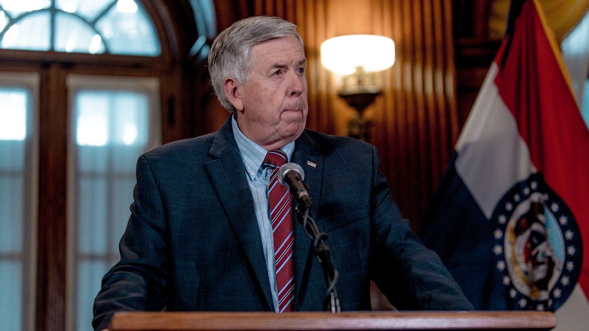 Gov. Mike Parson during a press conference in Jefferson City, Missouri, in May 2019.