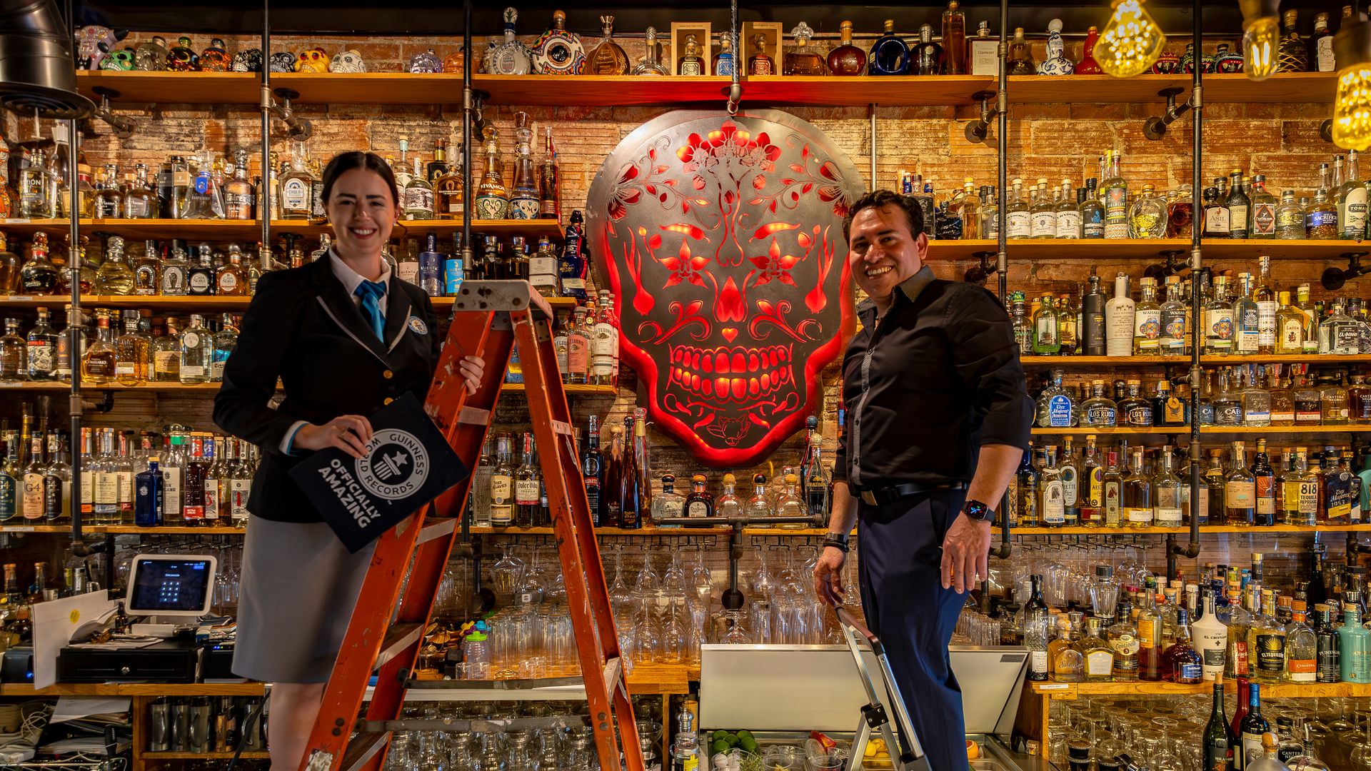 M Cantina Owner and chef Junior Merino, right, with Guinness World Records adjudicator Chloe McCarthy.