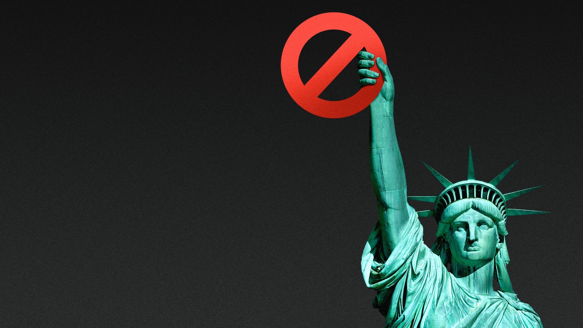 Illustration of the Statue of Liberty holding a "no" symbol.